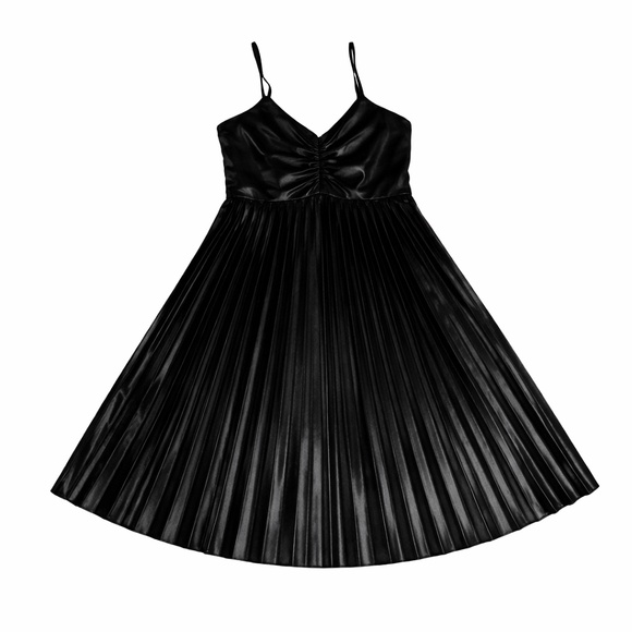 Entro Faux Leather Pleated Midi Dress Black Size Small - Picture 2 of 5